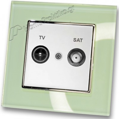 Πρίζα TV SAT Tερματική Λευκή  με Πλαίσιο Βεραμάν Γυαλί HSERIES LINEME 50-00138-1_50-00121-24