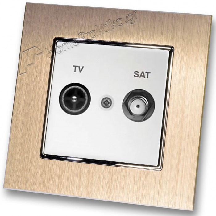 Πρίζα TV SAT Tερματική Λευκή  με Πλαίσιο Σαμπανιζέ Μεταλλικό HSERIES LINEME 50-00138-1_50-00121-25