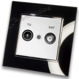 Πρίζα TV SAT Tερματική Λευκή  με Πλαίσιο Μαύρο Γυαλί HSERIES LINEME 50-00138-1_50-00121-26