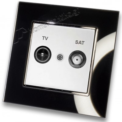 Πρίζα TV SAT Tερματική Λευκή  με Πλαίσιο Μαύρο Γυαλί HSERIES LINEME 50-00138-1_50-00121-26