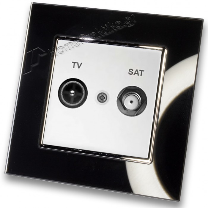 Πρίζα TV SAT Tερματική Λευκή  με Πλαίσιο Μαύρο Γυαλί HSERIES LINEME 50-00138-1_50-00121-26