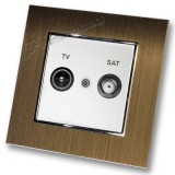 Πρίζα TV SAT Tερματική Λευκή  με Πλαίσιο Χρυσό Μεταλλικό HSERIES LINEME 50-00138-1_50-00121-6