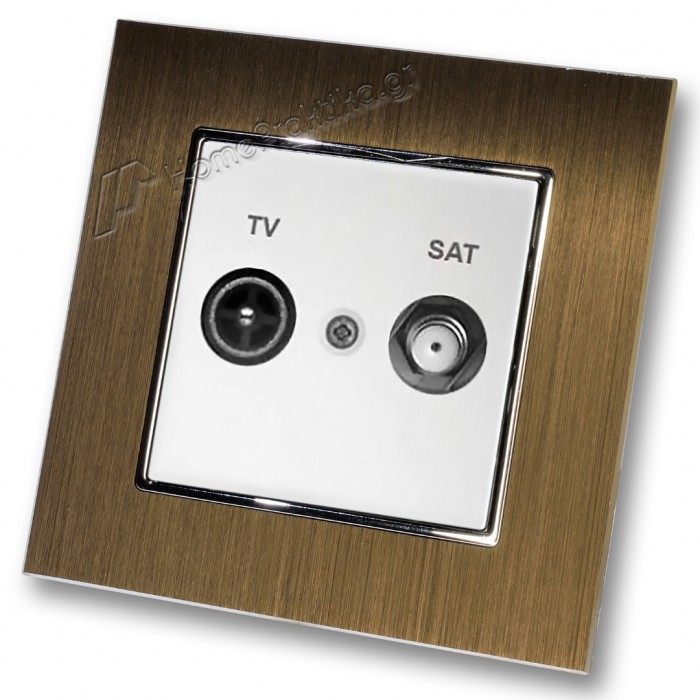 Πρίζα TV SAT Tερματική Λευκή  με Πλαίσιο Χρυσό Μεταλλικό HSERIES LINEME 50-00138-1_50-00121-6