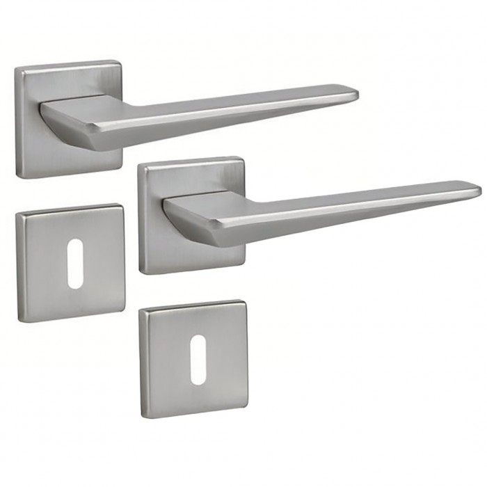 Πόμολα Πόρτας Ζεύγος Χειρολαβή με Ροζέτα 52080 Νίκελ Ματ