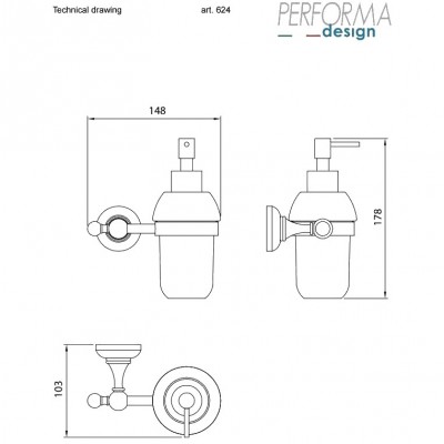 Επιτοίχιος Διανομέας Υγρού Σαπουνιού 125ml Black Matt με Λευκό Μπουκάλι Πορσελάνης 9306-624-400 Performa Victoria