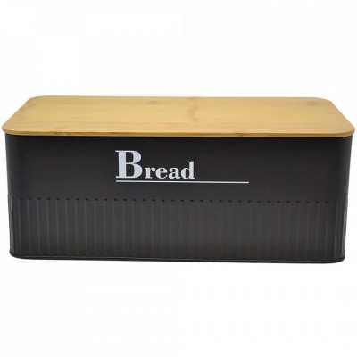 Μεταλλική Ψωμιέρα Bread Μαύρη με Μπαμπού Καπάκι 33x18x13εκ. Ankor 837694
