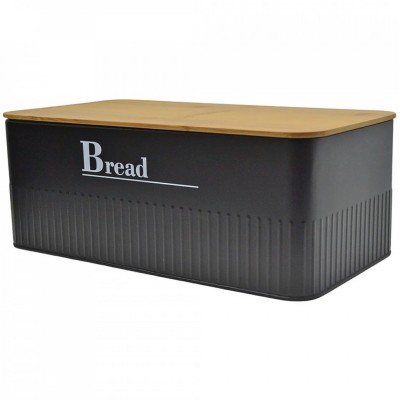 Μεταλλική Ψωμιέρα Bread Μαύρη με Μπαμπού Καπάκι 33x18x13εκ. Ankor 837694