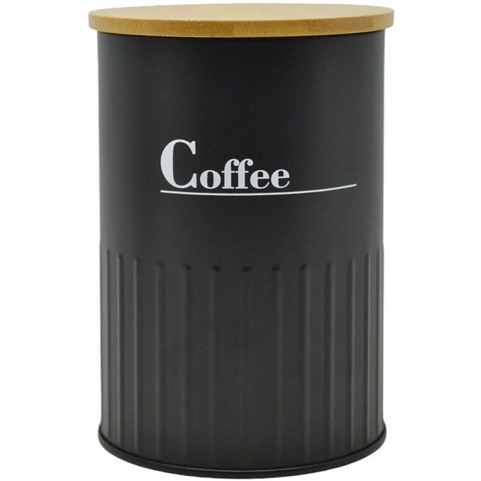 Βάζο Μεταλλικό Coffee Μαύρο με Μπαμπού Καπάκι 9,5x9,5x13εκ. ANKOR 837724