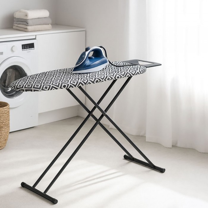 Σιδερόστρα 38x124εκ και Ύψος 78-95εκ Μαύρο Ματ με 100% Βαμβακερό Κάλυμμα 130x55εκ. ANKOR 847907