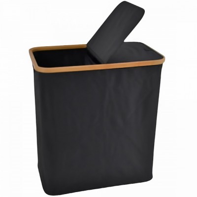 Καλάθι απλύτων Υφασμάτινο σε Μαύρο Χρώμα Δύο Θέσεων με Μπαμπού Σκελετό 54x33x59εκ. Ankor 842209