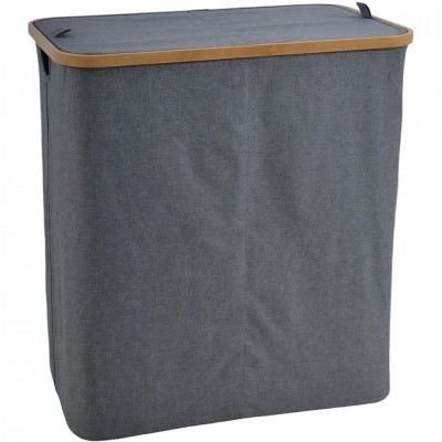 Καλάθι απλύτων Υφασμάτινο σε Γκρί Χρώμα Δύο Θέσεων με Μπαμπού Σκελετό 54x33x59εκ. Ankor 842216