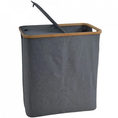 Καλάθι απλύτων Υφασμάτινο σε Γκρί Χρώμα Δύο Θέσεων με Μπαμπού Σκελετό 54x33x59εκ. Ankor 842216