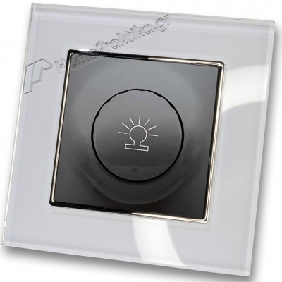 Ρεοστάτης Απλός (dimmer) 500W Μαύρος με Πλαίσιο Λευκό Γυαλί HSERIES LINEME 50-00110-2_50-00121-23