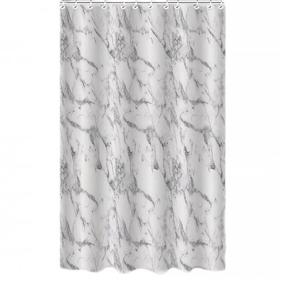 Κουρτίνα Μπάνιου Πολυεστερική 220x180εκ με 12 Κρίκους Μάρμαρο Λευκό-Γκρι ANKOR 831081