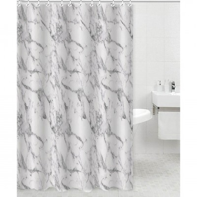 Κουρτίνα Μπάνιου Πολυεστερική 220x180εκ με 12 Κρίκους Μάρμαρο Λευκό-Γκρι ANKOR 831081