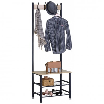 Έπιπλο Eισόδου Mεταλλικό-Ξύλινο Μαύρο-Νatural 60x40x175εκ Ankor 844210