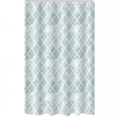 Κουρτίνα Μπάνιου Πολυεστερική 180x180εκ με 12 Κρίκους Λευκό-Πετρόλ ANKOR 831111