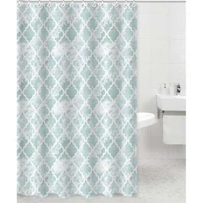 Κουρτίνα Μπάνιου Πολυεστερική 180x180εκ με 12 Κρίκους Λευκό-Πετρόλ ANKOR 831111