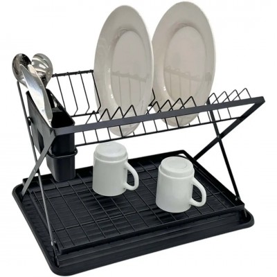 ​​​​​​​Πιατοθήκη Διώροφη Μεταλλική Αναδιπλούμενη 843572 42x32x28cm Black Ankor