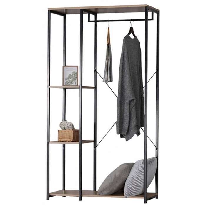 Κρεμάστρα-Ραφιέρα Μεταλλική-Ξύλινη Μαύρο-Νatural 90x40x167εκ Ankor 844258