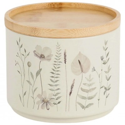 Σετ Βάζα Αποθήκευσης (Σετ 2Τμχ) Beige Μεταλλικά 11,3x11,3x9,6cm με Μπαμπού Καπάκι Ankor 845293