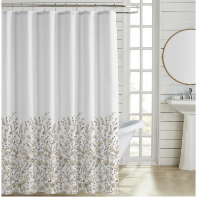 Κουρτίνα Μπάνιου Πολυεστερική Αδιάβροχη Mε 12 Κρίκους και Λουλουδάτο Σχέδιο σε Γήινους Τόνους 180x200εκ 90gsm Ankor 846375