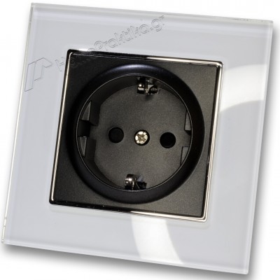 Πρίζα Σούκο Ασφαλείας Μαύρη 16A/250V Χωνευτή με Πλαίσιο Λευκό Γυαλί HSERIES LINEME 50-00113-2_50-00121-23