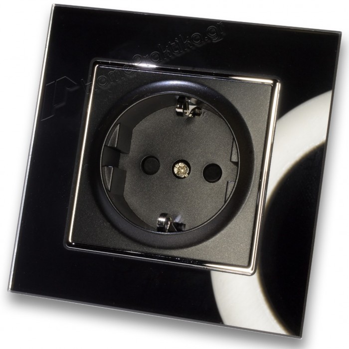 Πρίζα Σούκο Ασφαλείας Μαύρη 16A/250V Χωνευτή με Πλαίσιο Μαύρο Γυαλί HSERIES LINEME 50-00113-2_50-00121-26