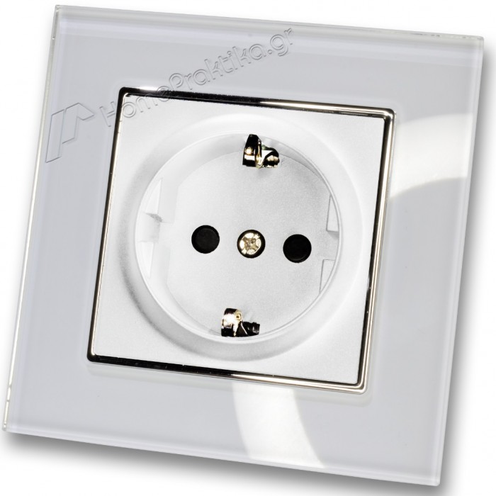 Πρίζα Σούκο Ασφαλείας Λευκή 16A/250V Χωνευτή με Πλαίσιο Λευκό Γυαλί HSERIES LINEME 50-00113-1_50-00121-23