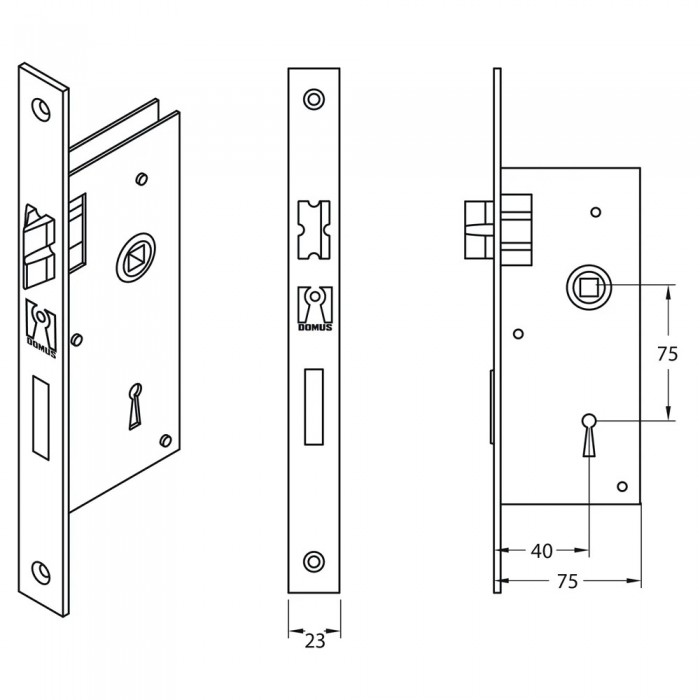 Κλειδαριά Domus Νίκελ Χωνευτή Μεσόπορτας με 2 κλειδιά 80540
