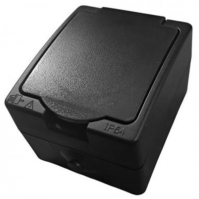 Πρίζα εξωτερική με καπάκι μαύρη IP54 LINEME 16A 250V Hseries Lineme 50-00513-2