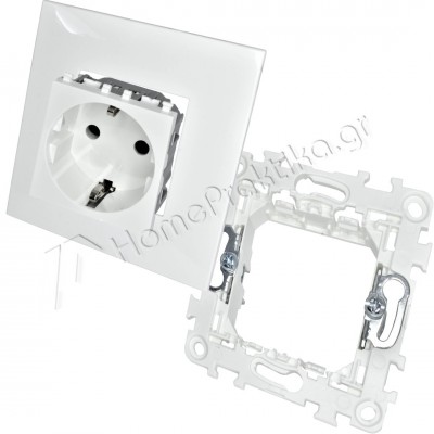 Πρίζα Σούκο Ασφαλείας 16Α 250V Λευκή με Στήριγμα Διπλό 2Μ και Πλαίσιο 2 Θέσεων 2Μ Λευκό INO-Series LINEME 50-00413-1_50-01400-1_50-00421-1