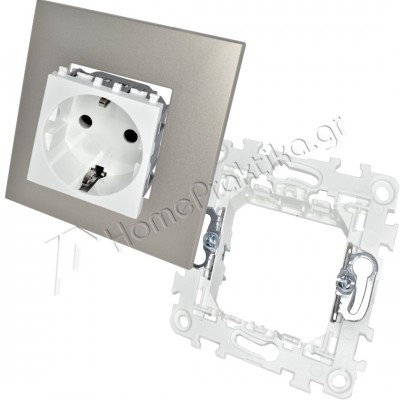 Πρίζα Σούκο Ασφαλείας 16Α 250V Λευκή με Στήριγμα Διπλό 2Μ και Πλαίσιο 2 Θέσεων 2Μ Σαμπανιζέ INO-Series LINEME 50-00413-1_50-01400-1_50-00421-28