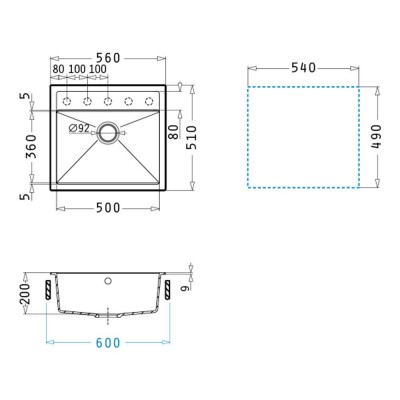 Νεροχύτης Pyramis Pyragranite Ithaka (56x51) 1B Dark Beige Ένθετος 070247511