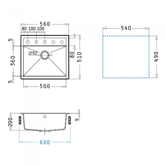 Νεροχύτης Pyramis Pyragranite Ithaka (56x51) 1B Dark Beige Ένθετος 070247511