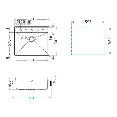 Νεροχύτης Pyramis Pyragranite Ithaka (61x51) 1B Dark Beige Ένθετος 070243211