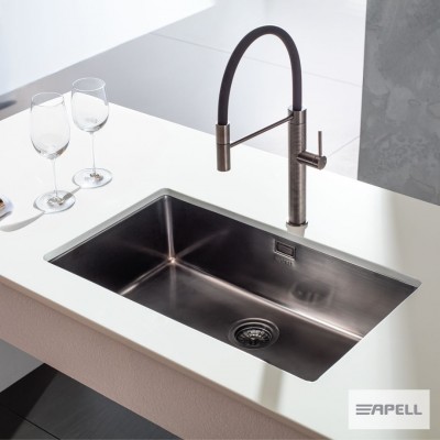 Ανοξείδωτος Nεροχύτης Apell Metamorfosis Υποκαθήμενος PVD MEM75-411 (75x44) Λείος Black PVD