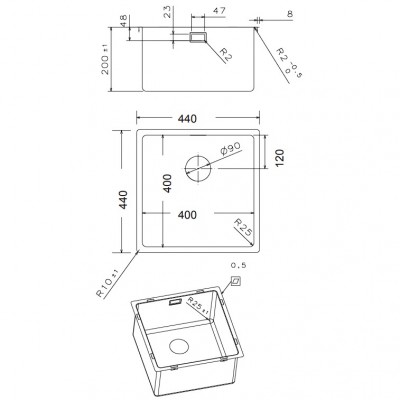 Ανοξείδωτος νεροχύτης Fortinox Squadro Υποκαθήμενος 28040-110 (44x44) 