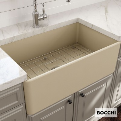 Νεροχύτης Κουζίνας Πορσελάνης Επικαθήμενος 2 Όψεων Αυλακωτή και Επίπεδη 76x46 Bocchi Jasmine Matt 1602-521 Germany 