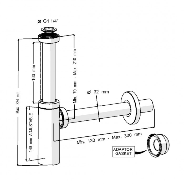 Σιφώνι Νιπτήρος Επεκτεινόμενο Στρόγγυλο Λευκό 200-300 ABS
