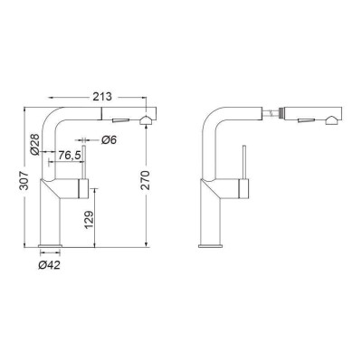 Μπαταρία Νεροχύτη Θερμομικτική με Συρόμενο Ντους 2 Λειτουργιών (Shower/Spray) Inox 316L Cora 63609-111 Inox Brushed