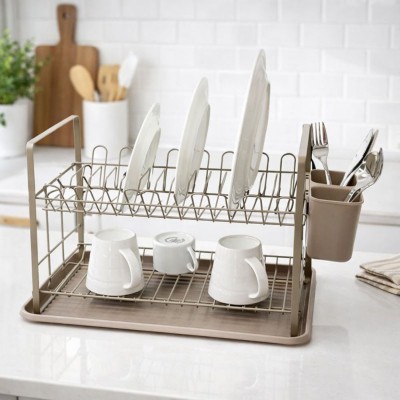 Στεγνωτήρας Νεροχύτη Διώροφος Μεταλλικός σε Καφέ Χρώμα 48x32x29cm ANKOR 851447