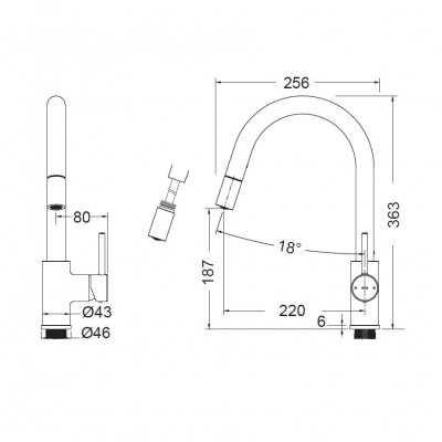 Μπαταρία Νεροχύτη Θερμομικτική με Περιστρεφόμενο Ρουξούνι και Συρόμενο Ντούς Chrome Cora 63360-100 Germany
