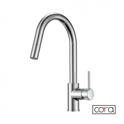 Μπαταρία Νεροχύτη Θερμομικτική με Περιστρεφόμενο Ρουξούνι και Συρόμενο Ντούς Chrome Cora 63360-100 Germany