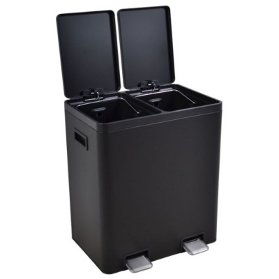 Κάδος Απορριμμάτων Διπλός Ανοξείδωτος Μαύρος 46.5x36x53εκ Ankor 850259