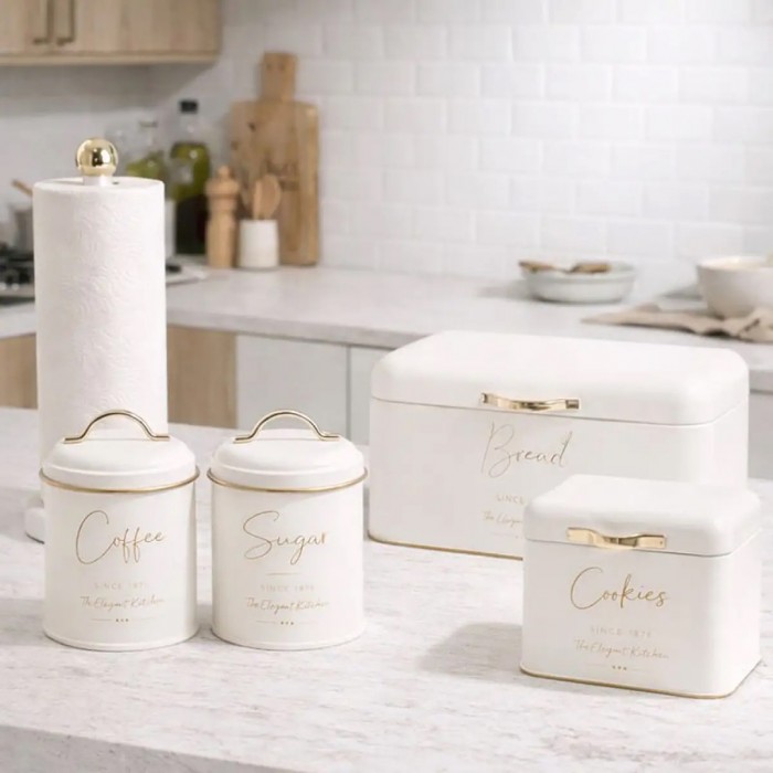 Βάση για Χαρτί Κουζίνας Μεταλλική Λευκή με Χρυσή Λεπτομέρεια 15x15x34cm Ankor 850358