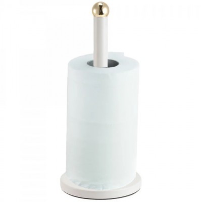 Βάση για Χαρτί Κουζίνας Μεταλλική Λευκή με Χρυσή Λεπτομέρεια 15x15x34cm Ankor 850358