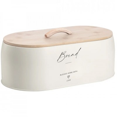 Μεταλλική Ψωμιέρα Μπέζ Bread με Μπαμπού Καπάκι 35,5x19,7x12εκ. Ankor 850488