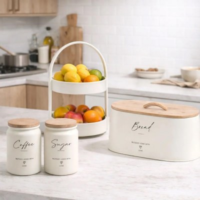 Μεταλλική Ψωμιέρα Μπέζ Bread με Μπαμπού Καπάκι 35,5x19,7x12εκ. Ankor 850488