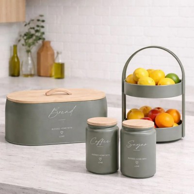 Μεταλλική Ψωμιέρα Λαδί Bread με Μπαμπού Καπάκι 35,5x19,7x12εκ. Ankor 850495